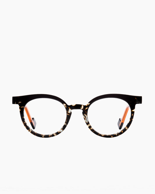 tortoise plastic round eyeglasses by Anne et Valentin model LEVEL, front view, lunettes de vue rond couleur écaille de tortue