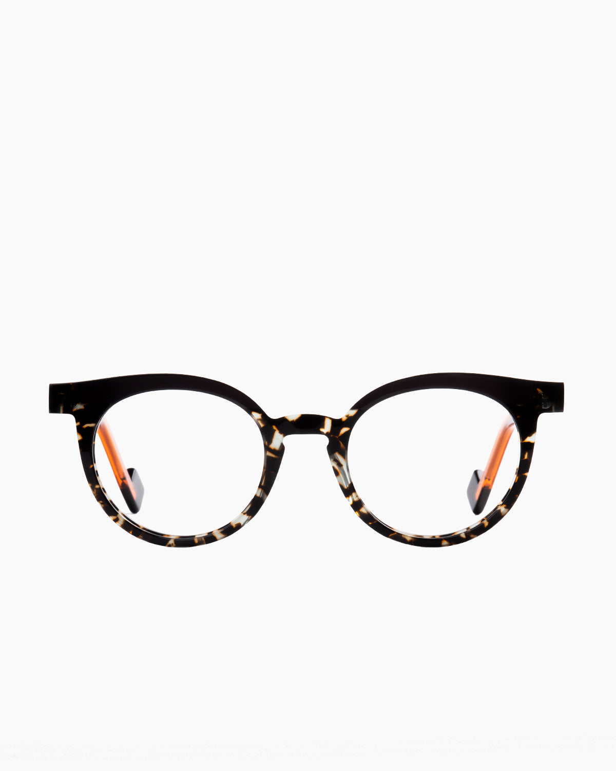 tortoise plastic round eyeglasses by Anne et Valentin model LEVEL, front view, lunettes de vue rond couleur écaille de tortue