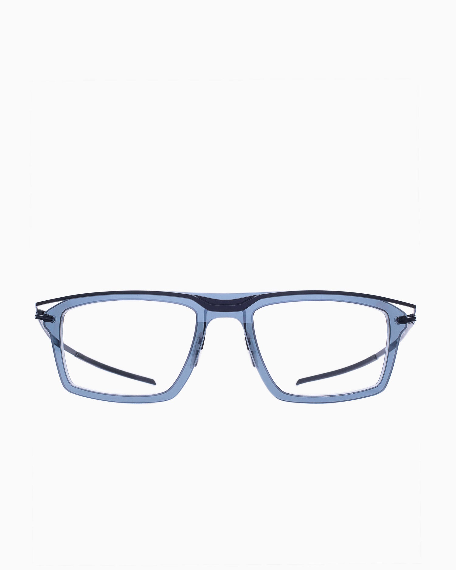 grey metal rectangle eyeglasses by Parasite model Data1, front view, lunettes de vue rectangle couleur Gris