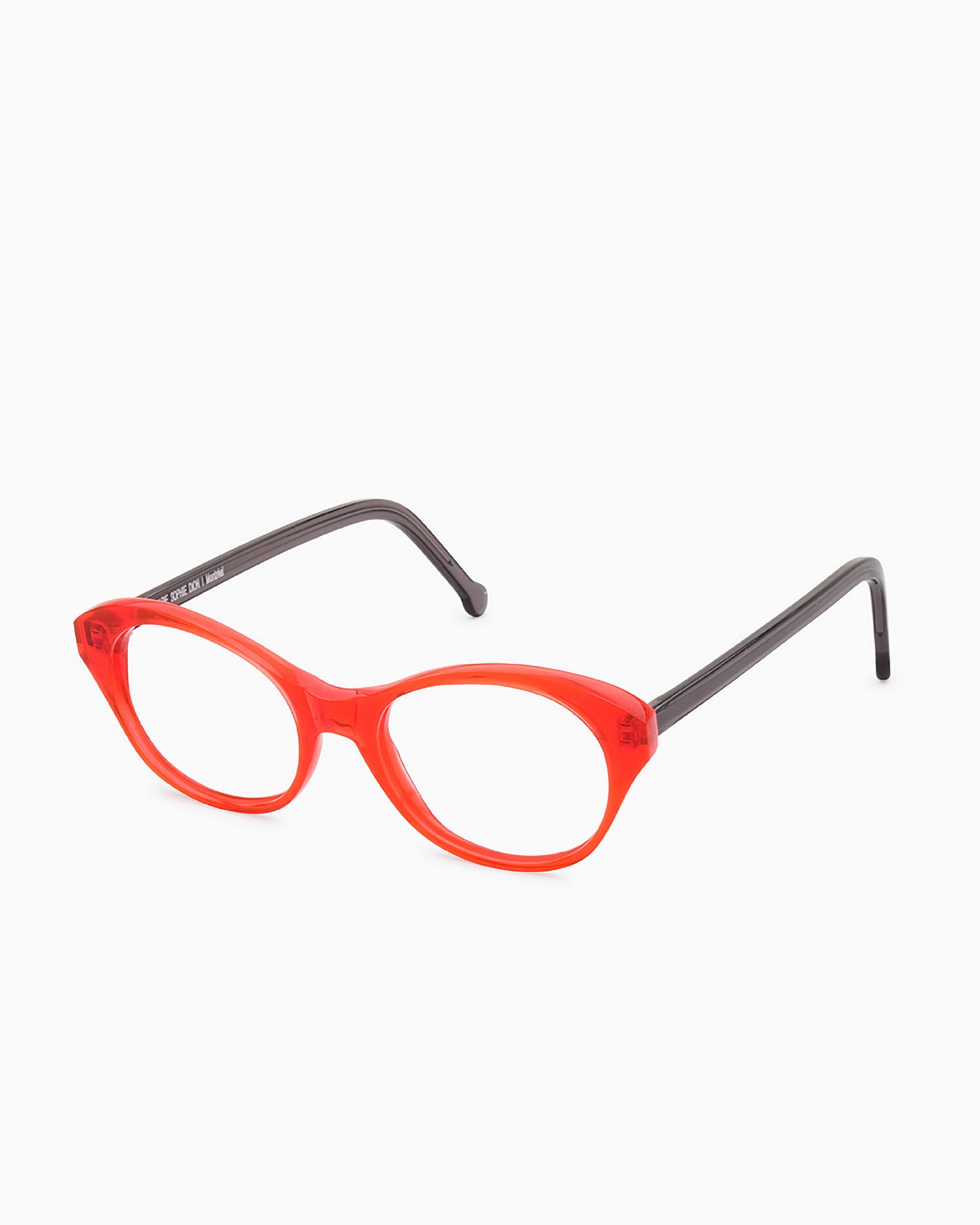 orange plastic butterfly eyeglasses by Marie-Sophie Dion model Friede3.0, front view, lunettes de vue papillon couleur Orange