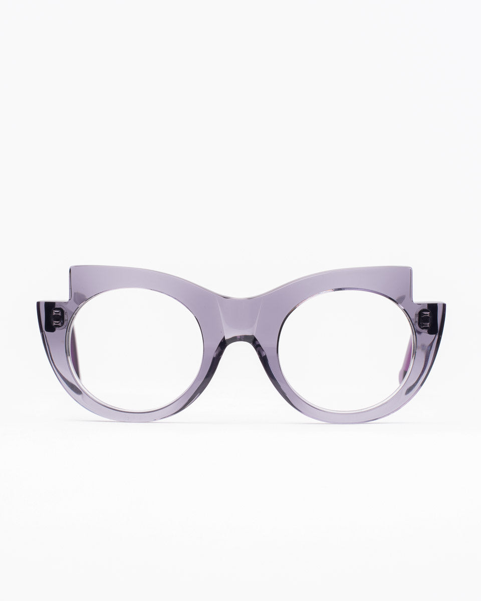 grey plastic round eyeglasses by Marie-Sophie Dion model Latraverse2, front view, lunettes de vue rond couleur Gris