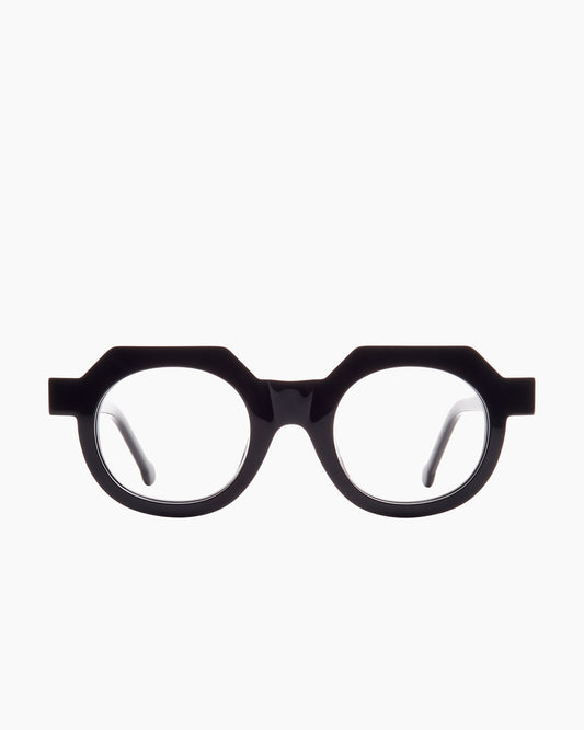 black plastic round eyeglasses by Marie-Sophie Dion model Sow, front view, lunettes de vue rond couleur noir