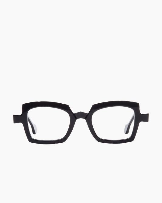 black plastic rectangle eyeglasses by Anne et Valentin model etude4, front view, lunettes de vue rectangle couleur noir