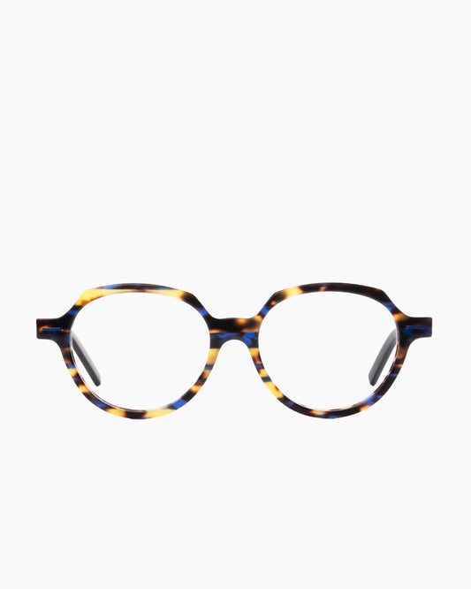 tortoise plastic round eyeglasses by Theo model Bro, front view, lunettes de vue rond couleur écaille de tortue
