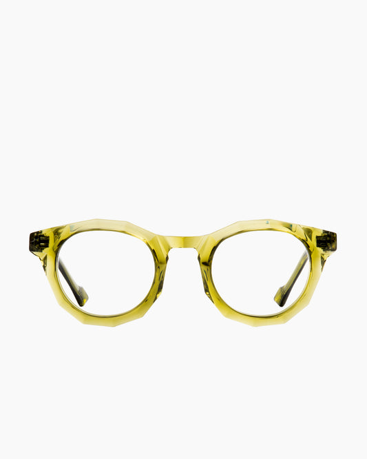 green plastic round eyeglasses by Yohji Yamamoto model Look010, front view, lunettes de vue rond couleur Vert