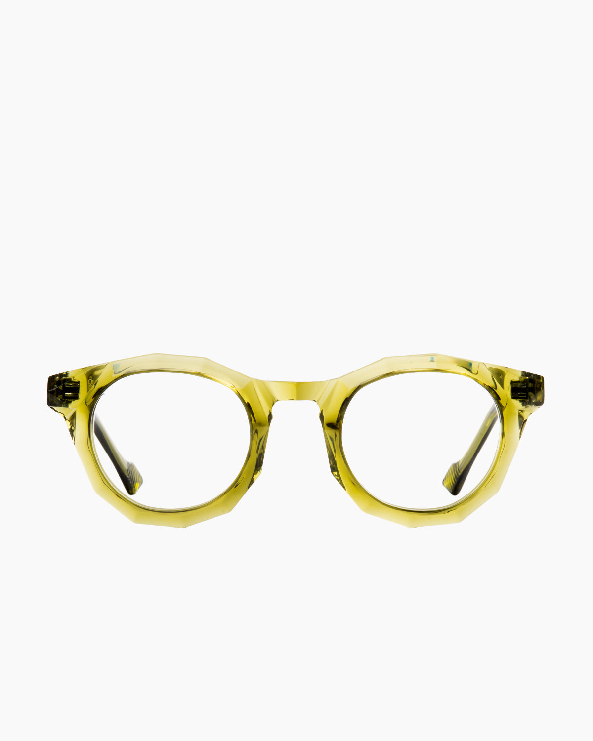 green plastic round eyeglasses by Yohji Yamamoto model Look010, front view, lunettes de vue rond couleur Vert