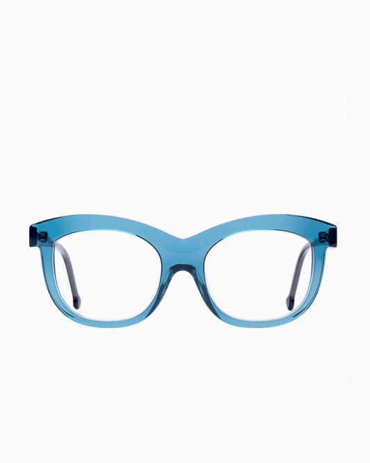 blue plastic butterfly eyeglasses by Marie-Sophie Dion model Elmir, front view, lunettes de vue papillon couleur Bleu