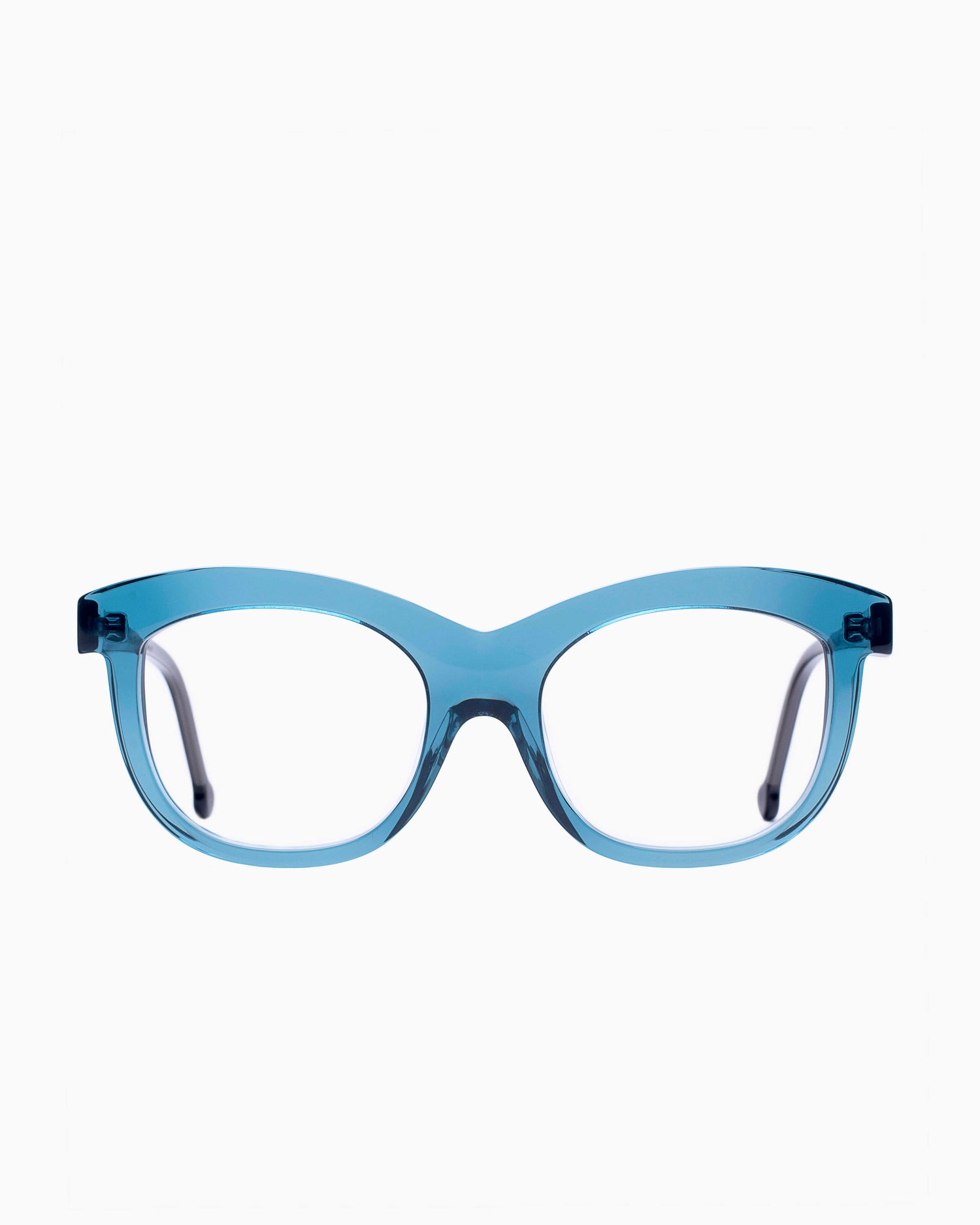 blue plastic butterfly eyeglasses by Marie-Sophie Dion model Elmir, front view, lunettes de vue papillon couleur Bleu