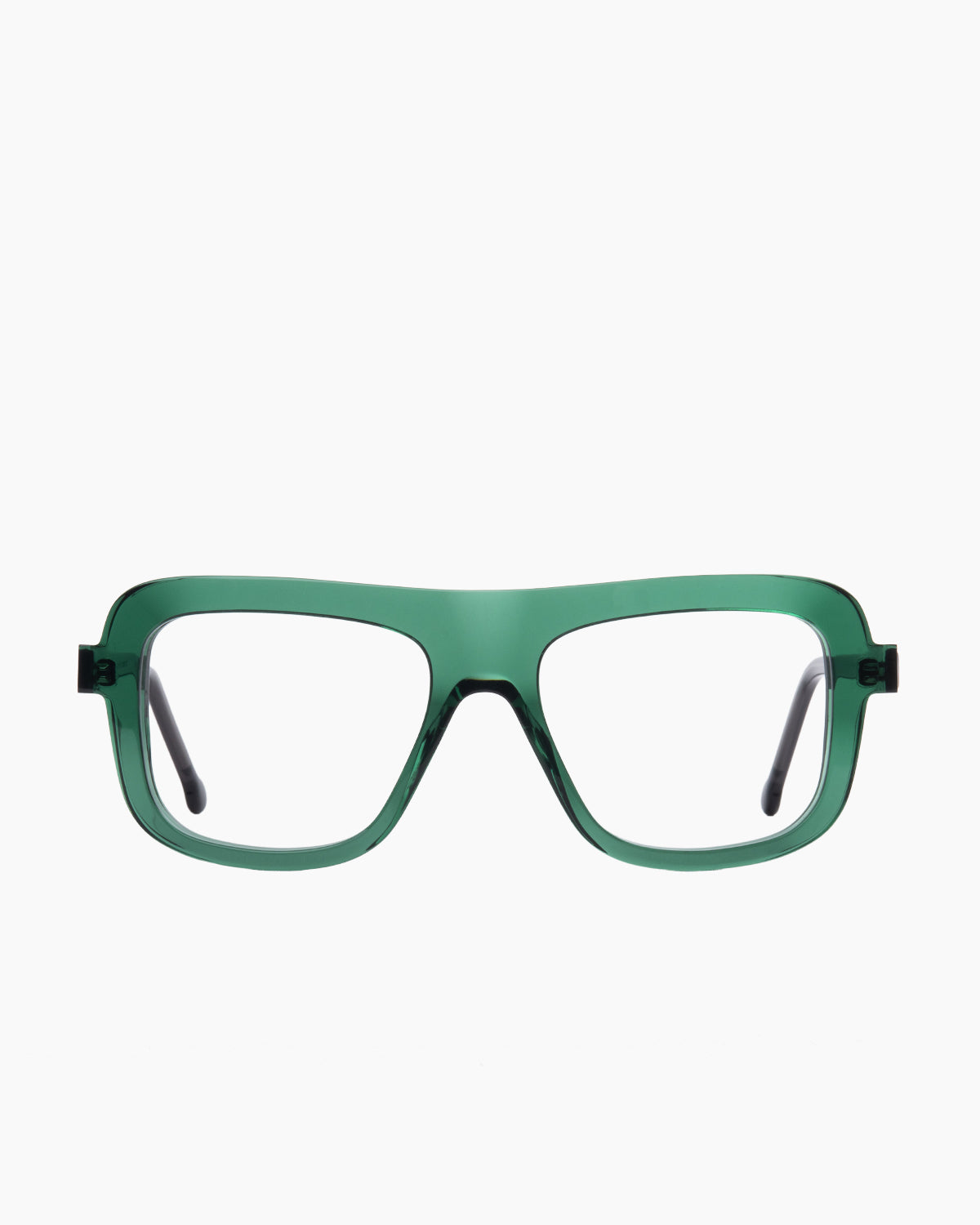 green plastic aviator eyeglasses by Marie-Sophie Dion model Serge, front view, lunettes de vue aviateur couleur vert