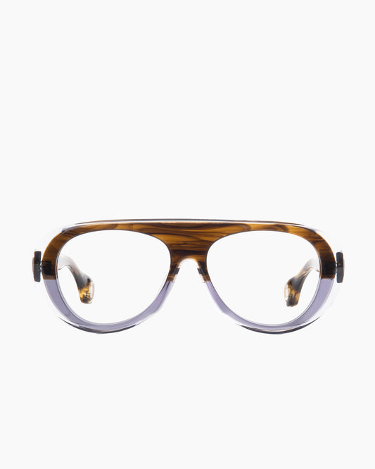 brown plastic aviator eyeglasses by Blake Kuwahara model durrell, front view, lunettes de vue aviateur couleur brun