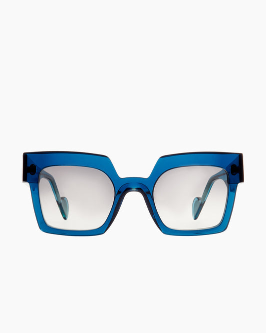 blue plastic rectangle sunglassesby Anne et Valentin model Stone, front view, lunettes de vue rectangle couleur Bleu