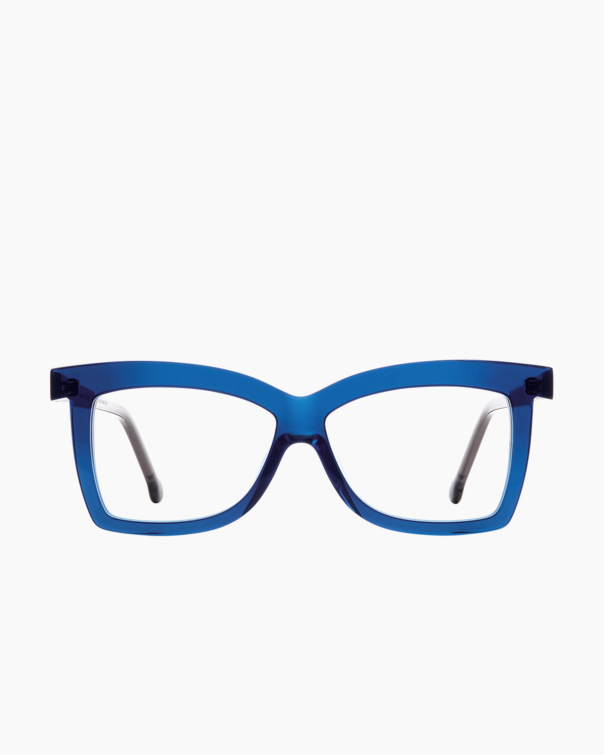 blue plastic butterfly eyeglasses by Marie-Sophie Dion model Ernst, front view, lunettes de vue papillon couleur bleu