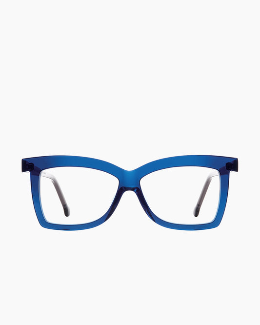 blue plastic butterfly eyeglasses by Marie-Sophie Dion model Ernst, front view, lunettes de vue papillon couleur bleu