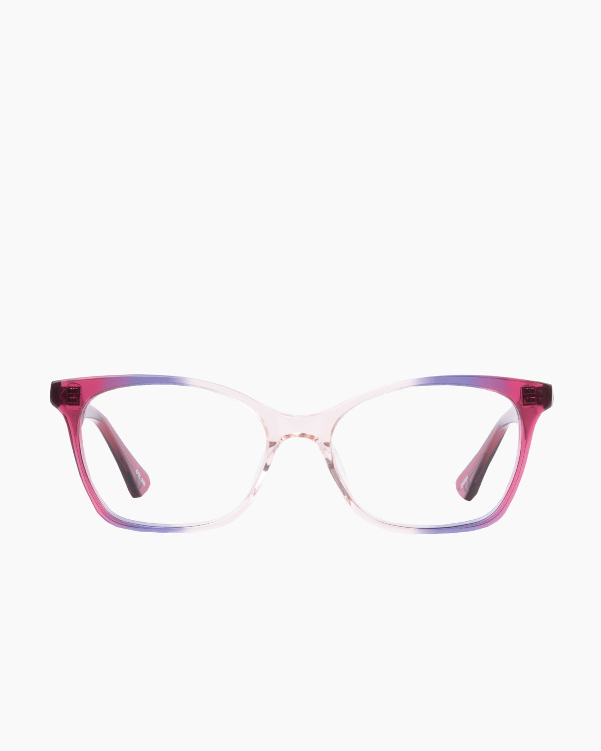 pink plastic butterfly eyeglasses by Evolve model Sophia, front view, lunettes de vue papillon couleur Rose