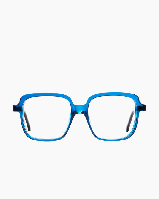 blue plastic rectangle eyeglasses by Marie-Sophie Dion model Angers, front view, lunettes de vue rectangle couleur bleu