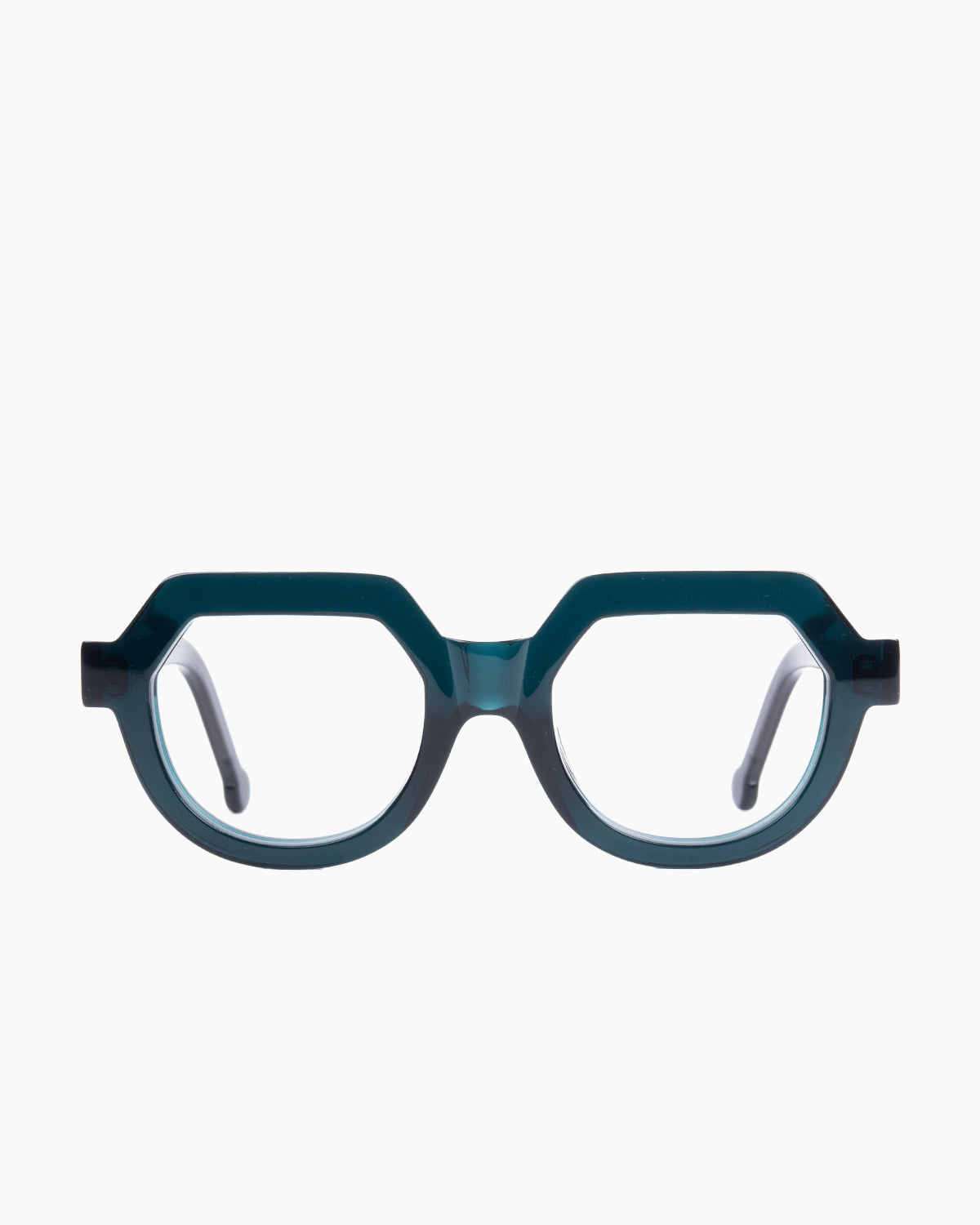 green plastic round eyeglasses by Marie-Sophie Dion model Andrey, front view, lunettes de vue rond couleur Vert