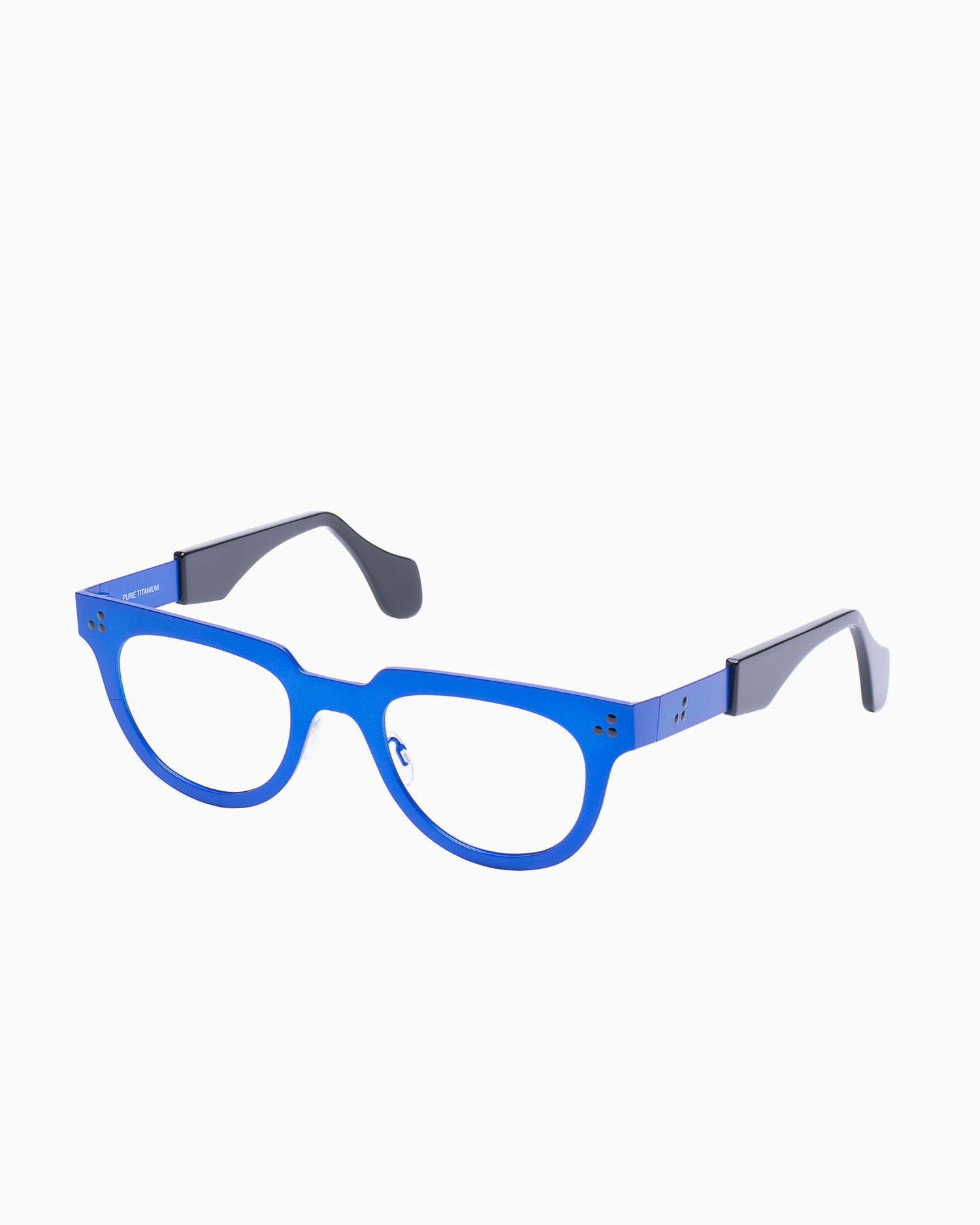 blue metal panto eyeglasses by Theo model cinquante+9, front view, lunettes de vue ovale couleur Bleu