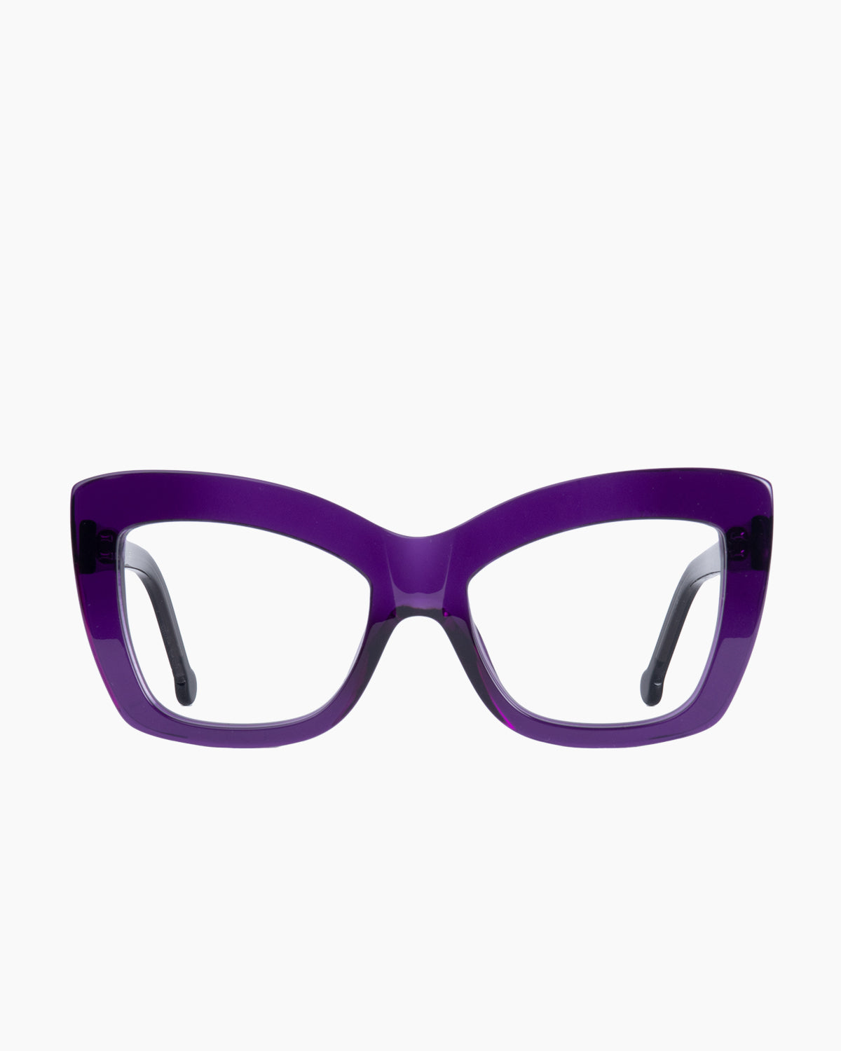 purple plastic butterfly eyeglasses by Marie-Sophie Dion model Harper, front view, lunettes de vue papillon couleur violet