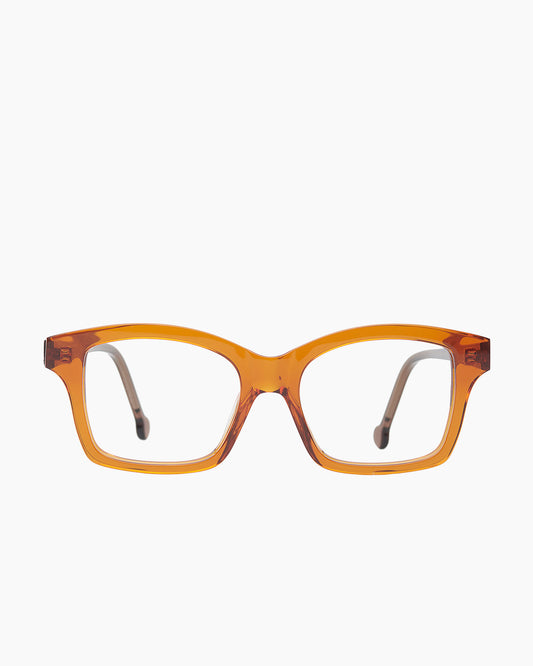 orange plastic butterfly eyeglasses by Marie-Sophie Dion model Giguere, front view, lunettes de vue papillon couleur Orange