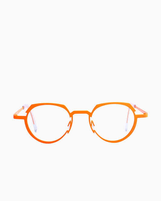 orange metal round eyeglasses by Theo model RECEIVER, front view, lunettes de vue rond couleur Orange