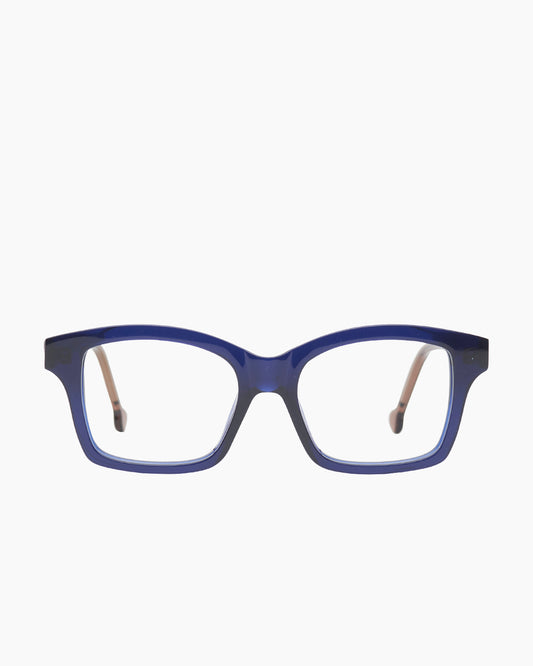 blue plastic butterfly eyeglasses by Marie-Sophie Dion model Giguere, front view, lunettes de vue papillon couleur Bleu