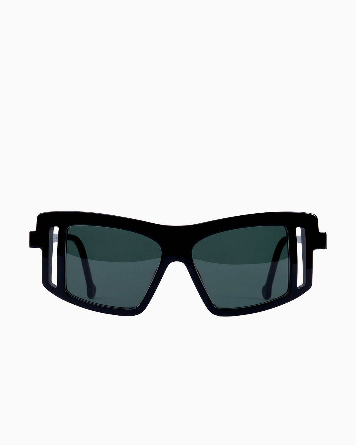 black plastic rectangle  sunglassesby Marie-Sophie Dion model AndSun, front view, lunettes de vue rectangle couleur Noir