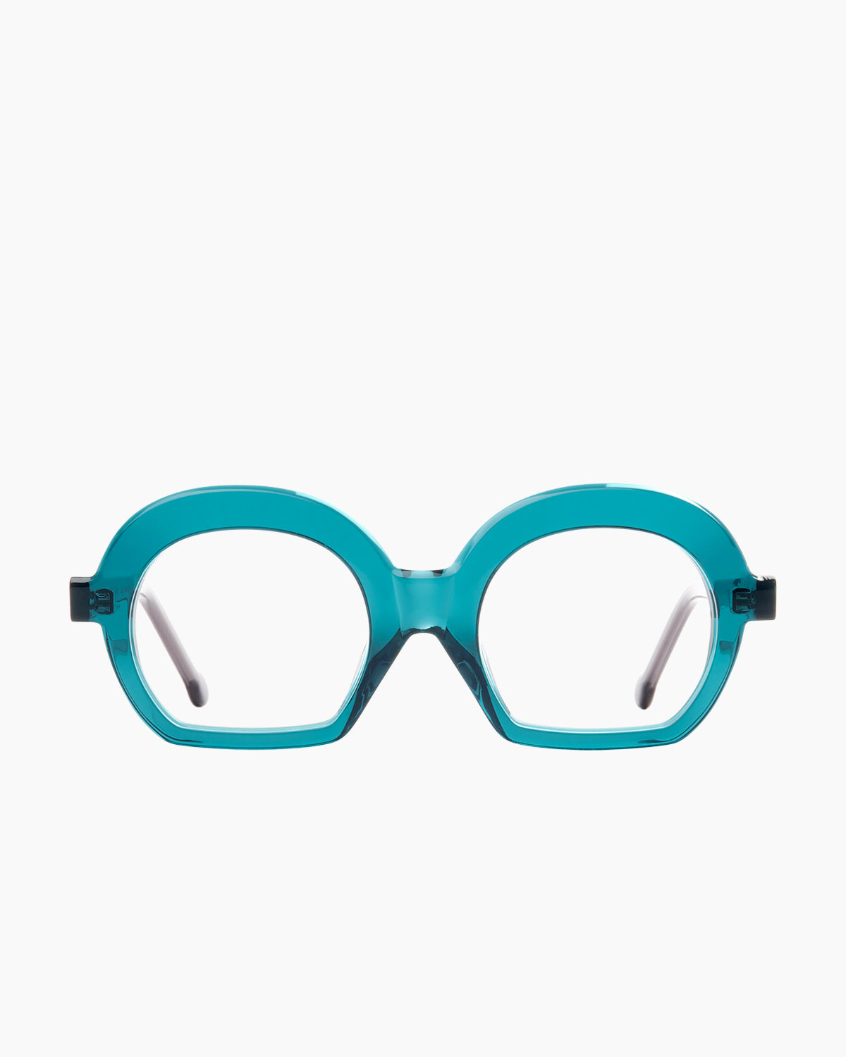 green plastic oval eyeglasses by Marie-Sophie Dion model Diroma, front view, lunettes de vue ovale couleur vert