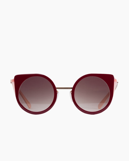 burgundy metal round  sunglassesby Gamine model CatS, front view, lunettes de vue rond couleur bourgogne