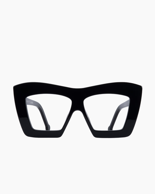 black plastic rectangle eyeglasses by Marie-Sophie Dion model Archer, front view, lunettes de vue rectangle couleur Noir