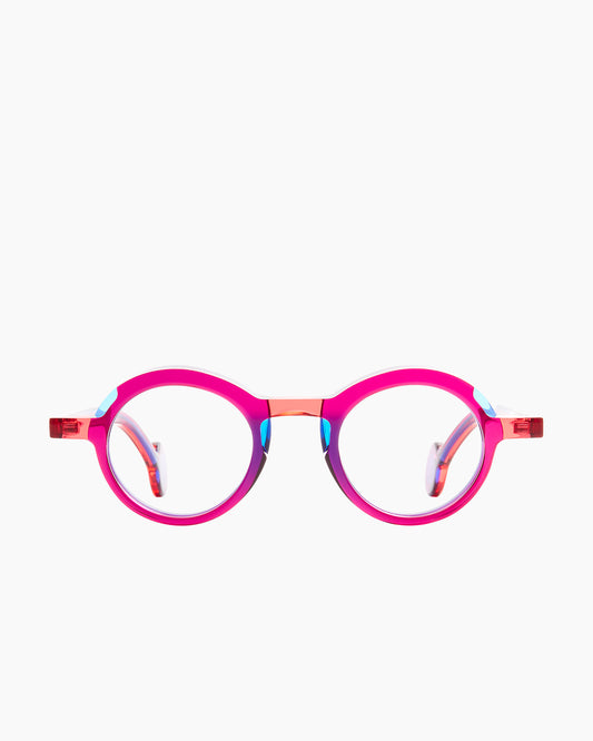 pink plastic oval eyeglasses by Theo model Jackson, front view, lunettes de vue ovale couleur rose