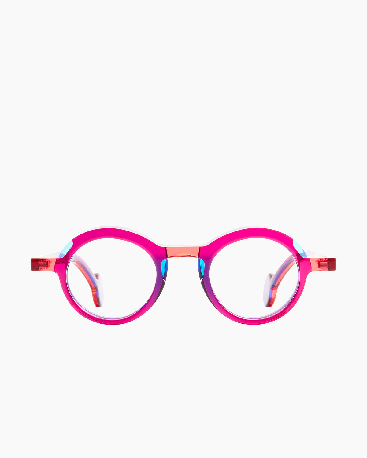 pink plastic oval eyeglasses by Theo model Jackson, front view, lunettes de vue ovale couleur rose