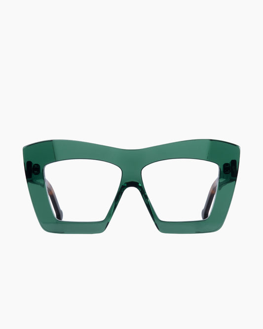 green plastic rectangle eyeglasses by Marie-Sophie Dion model Archer, front view, lunettes de vue rectangle couleur Vert