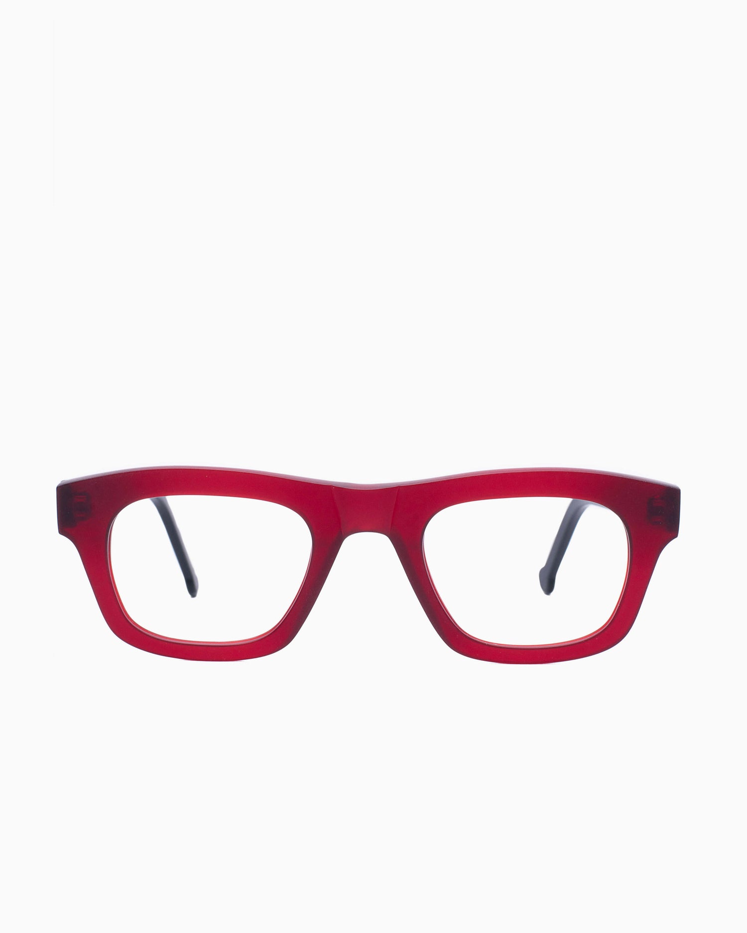 red plastic rectangle eyeglasses by Marie-Sophie Dion model Hemingway7.0, front view, lunettes de vue rectangle couleur bourgogne