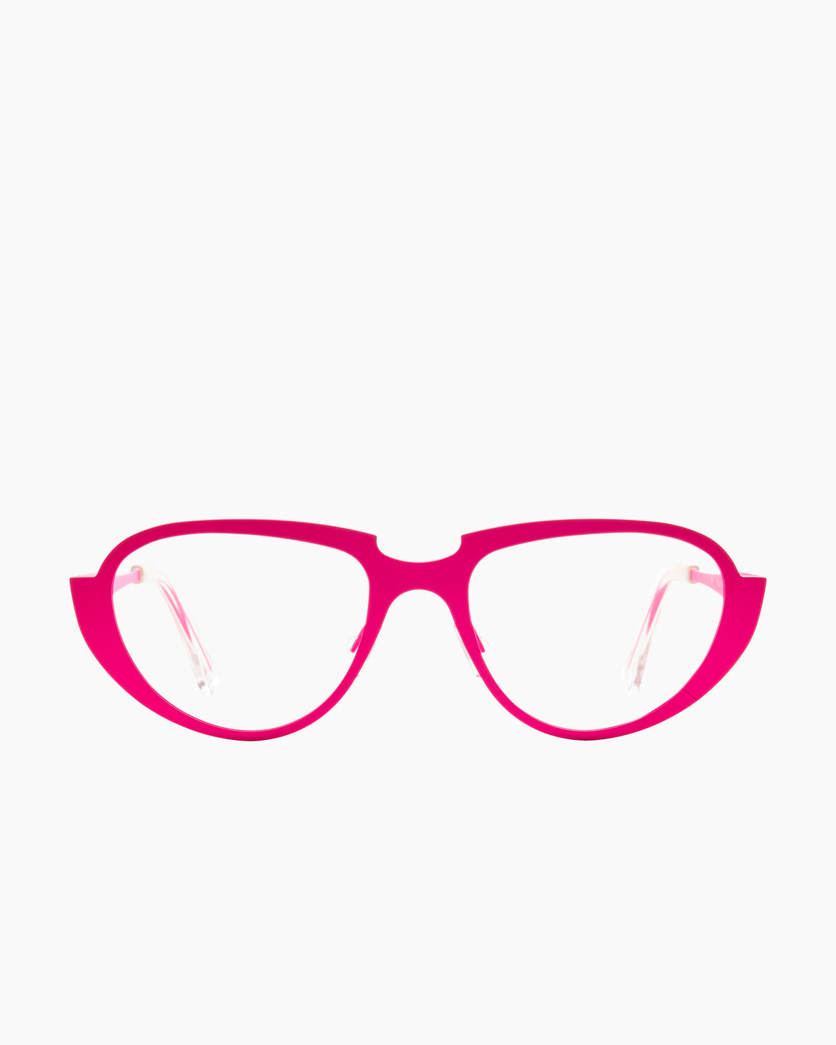 pink metal aviator eyeglasses by Theo model A Present, front view, lunettes de vue aviateur couleur rose
