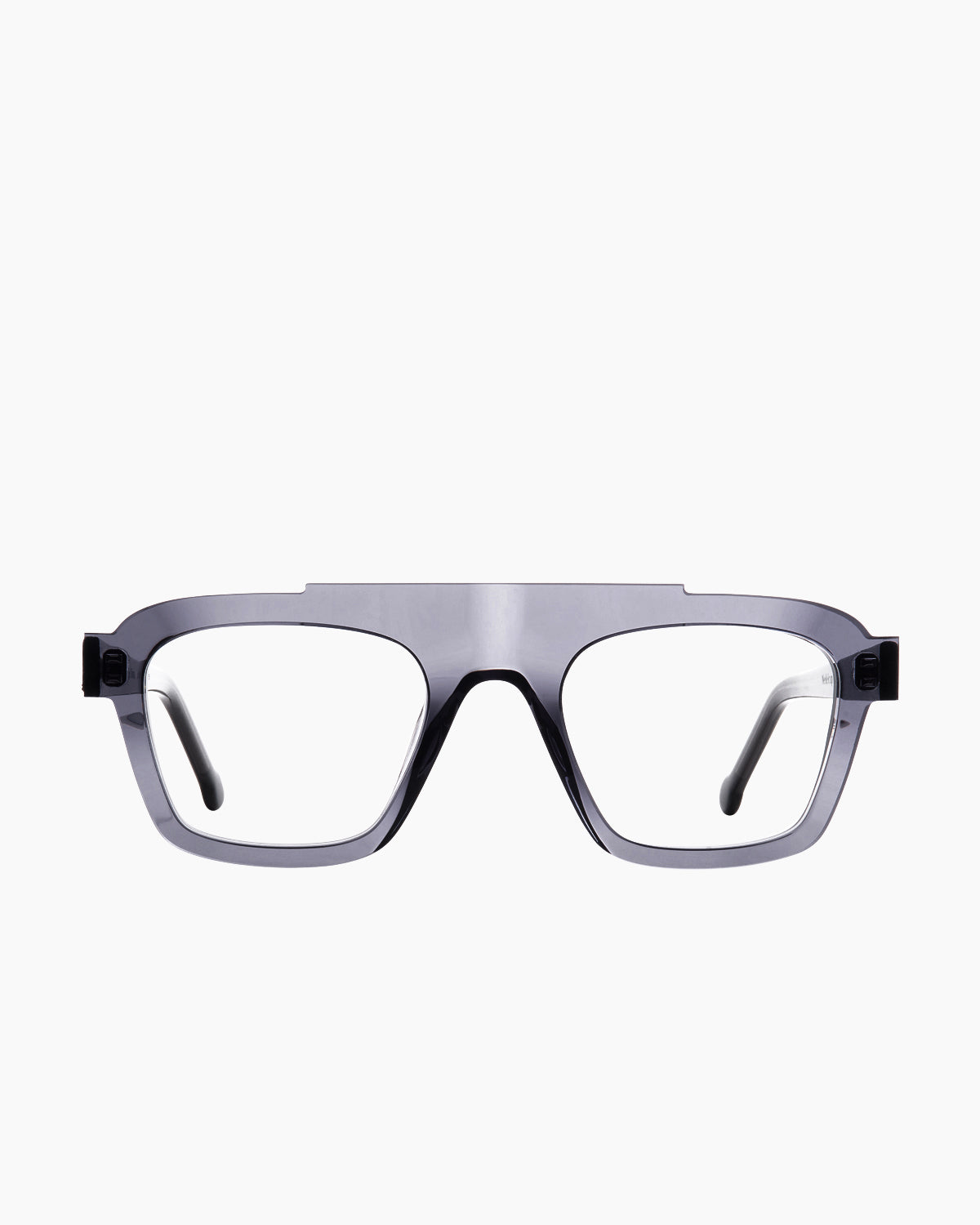 grey plastic rectangle eyeglasses by Marie-Sophie Dion model Nedelcup, front view, lunettes de vue rectangle couleur gris