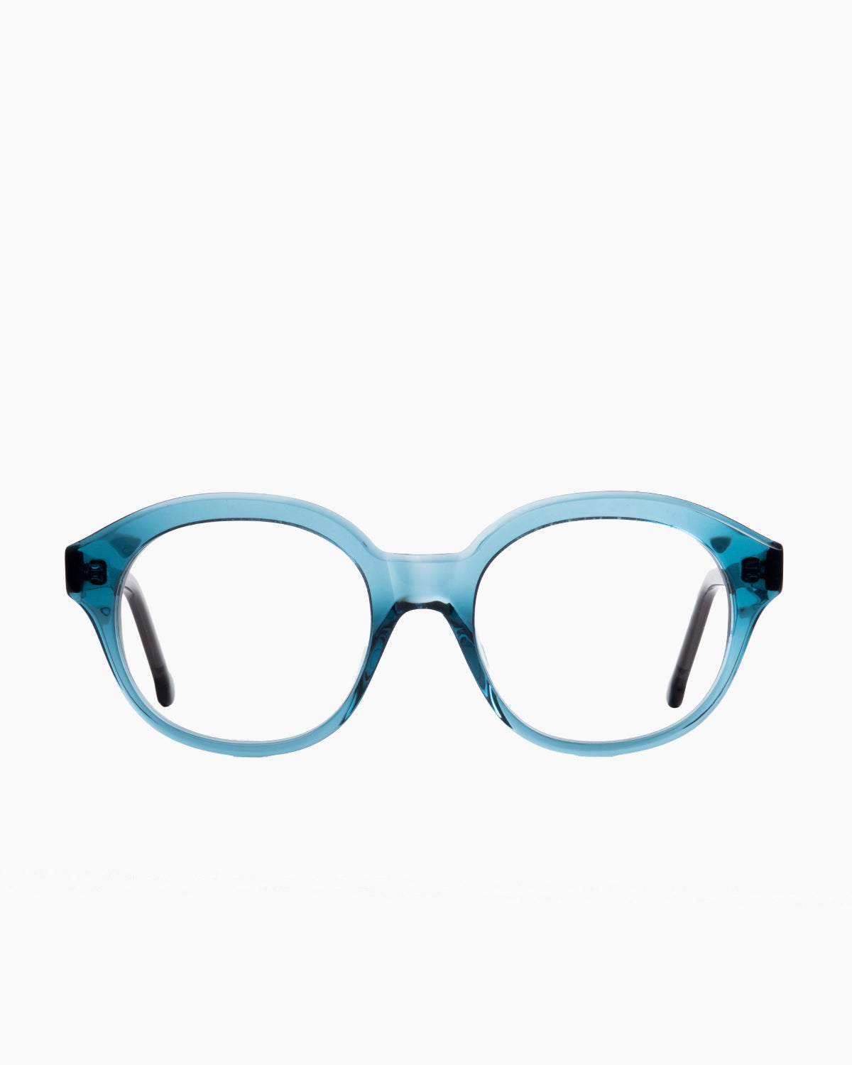blue plastic round eyeglasses by Marie-Sophie Dion model Volkl, front view, lunettes de vue rond couleur bleu