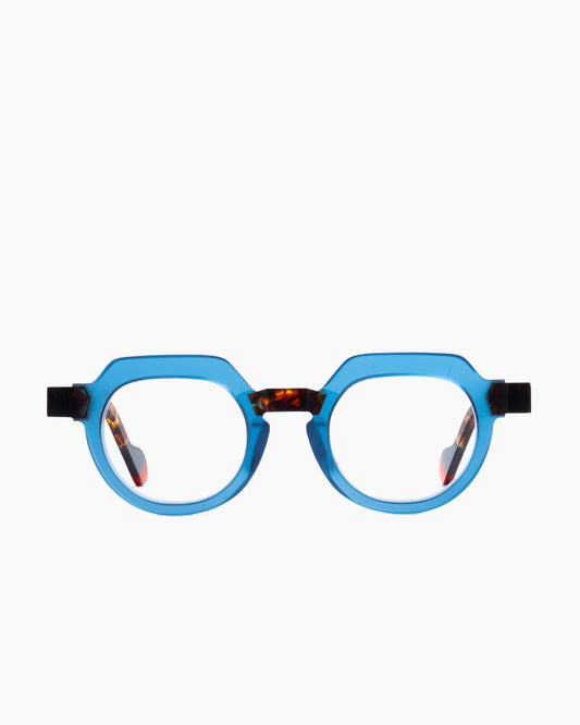 blue plastic round eyeglasses by Anne et Valentin model raw6, front view, lunettes de vue rond couleur Bleu
