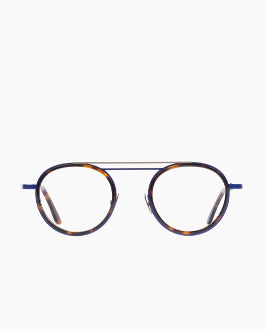 blue metal round eyeglasses by La Petite Lunette Rouge model Bojsll, front view, lunettes de vue rond couleur Bleu
