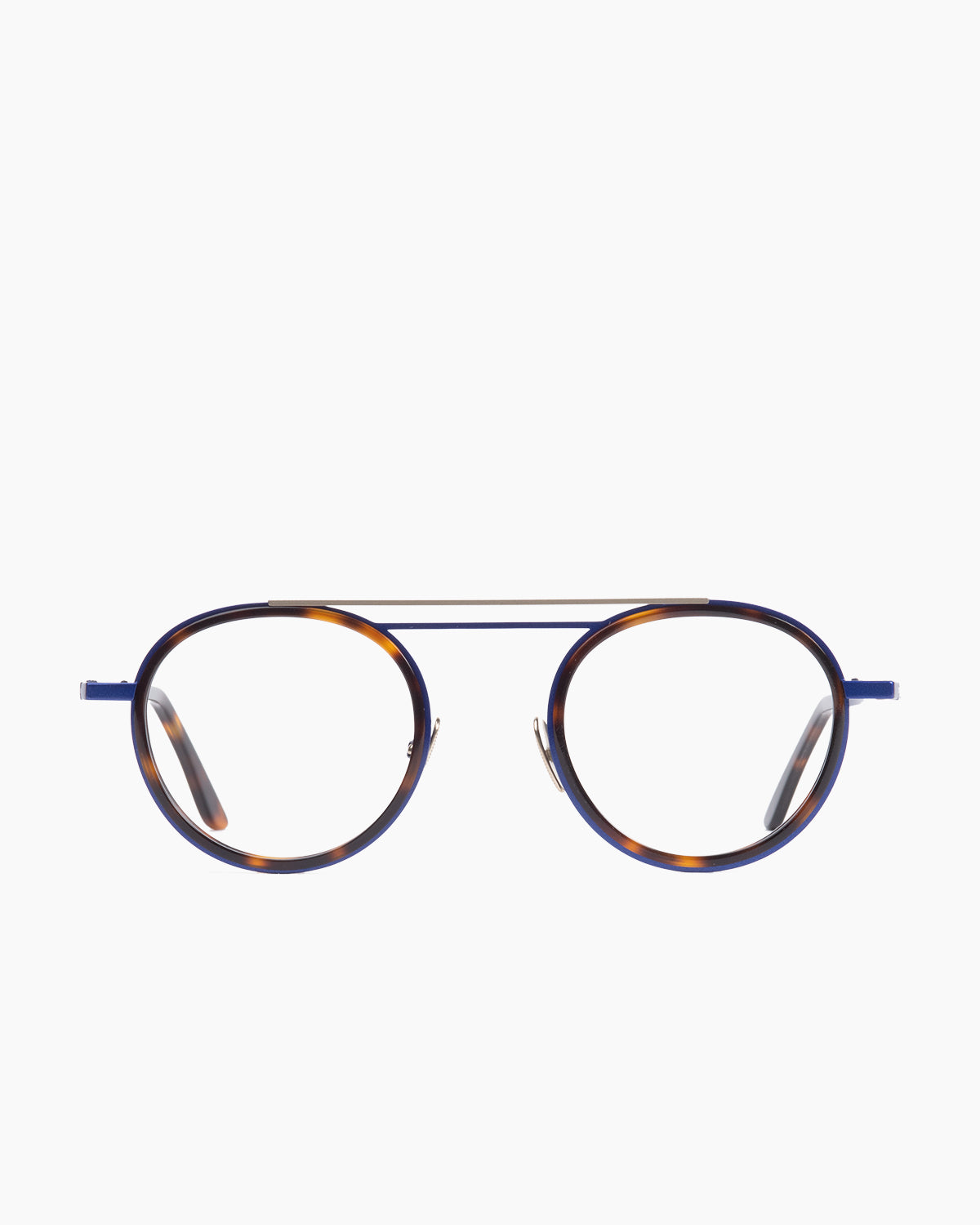 blue metal round eyeglasses by La Petite Lunette Rouge model Bojsll, front view, lunettes de vue rond couleur Bleu