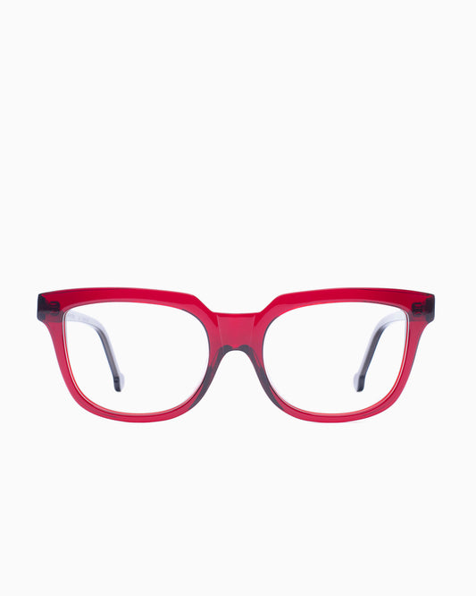 red plastic butterfly eyeglasses by Marie-Sophie Dion model Lachapelle, front view, lunettes de vue papillon couleur bourgogne