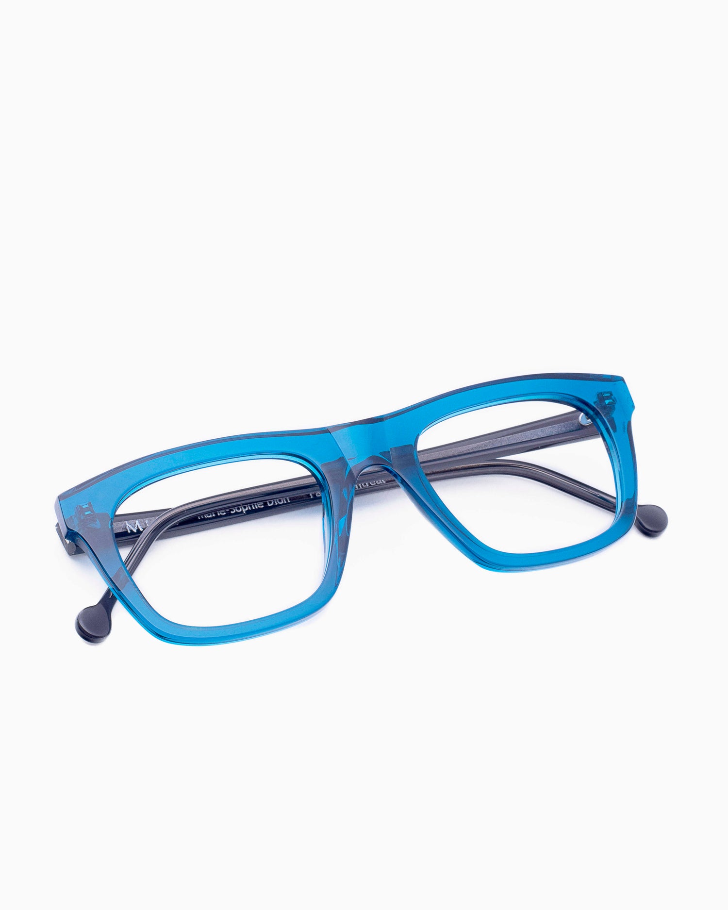 blue plastic rectangle eyeglasses by Marie-Sophie Dion model Hemingway, front view, lunettes de vue rectangle couleur Bleu