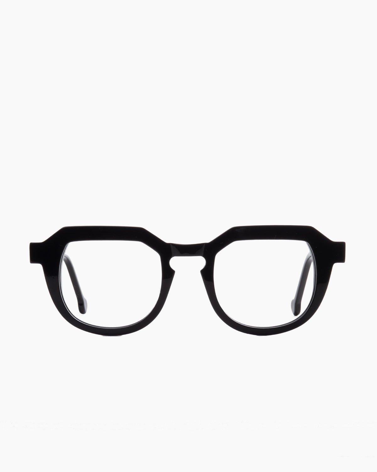 black plastic round eyeglasses by Marie-Sophie Dion model Galviston, front view, lunettes de vue rond couleur noir