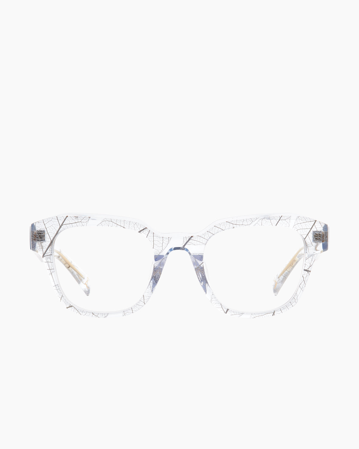 crystal plastic rectangle eyeglasses by Spectacleeyeworks model Becca, front view, lunettes de vue rectangle couleur cristal