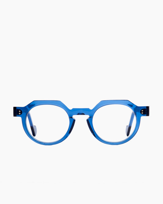 blue plastic round eyeglasses by Anne et Valentin model DAYLEWIS, front view, lunettes de vue rond couleur Bleu