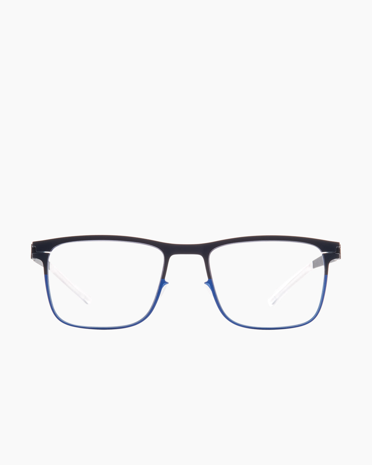 blue metal rectangle eyeglasses by Mykita model Armin, front view, lunettes de vue rectangle couleur bleu