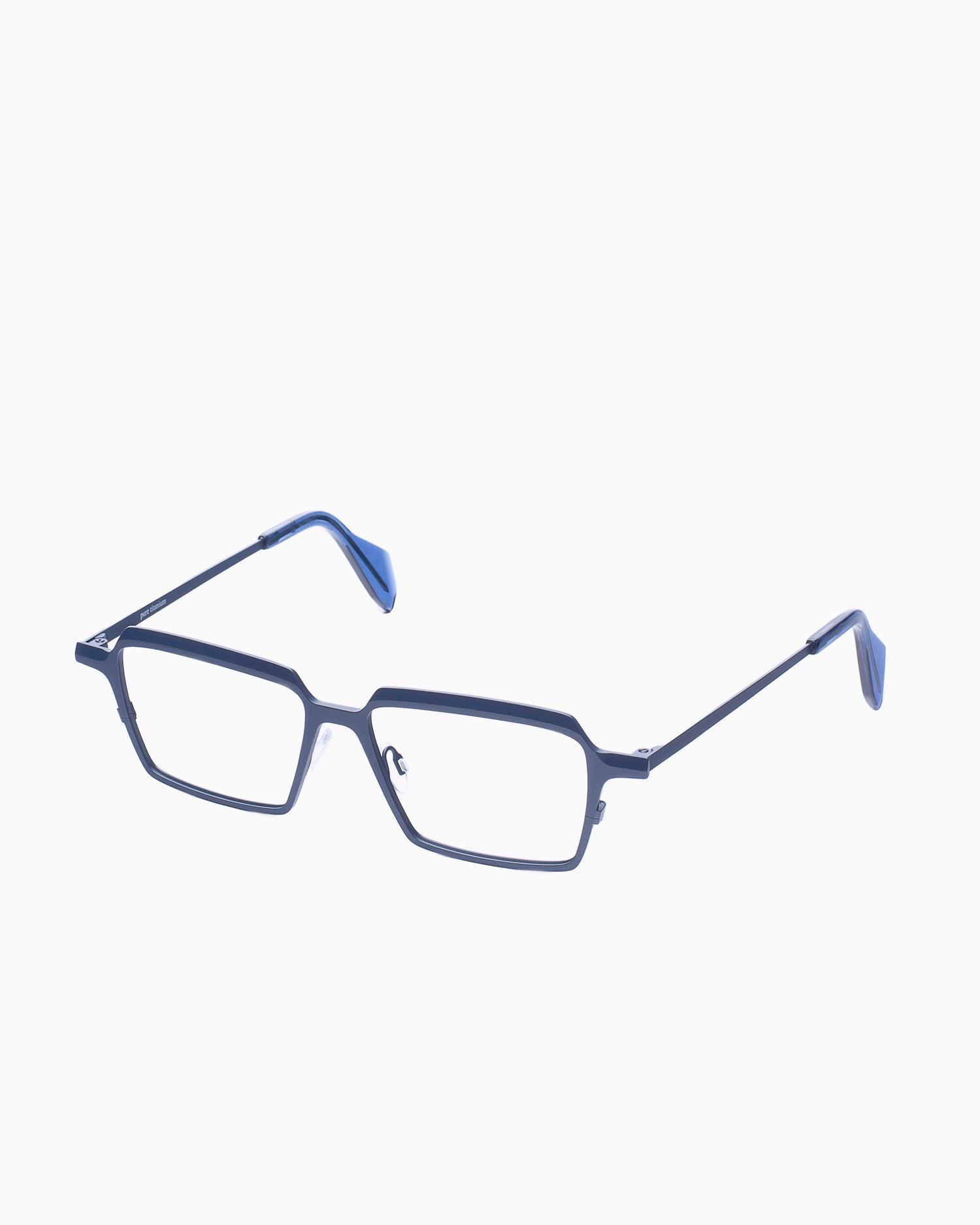 blue metal rectangle eyeglasses by Theo model Flanders, front view, lunettes de vue rectangle couleur Bleu