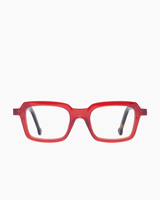 red plastic rectangle eyeglasses by Marie-Sophie Dion model Duval, front view, lunettes de vue rectangle couleur rouge