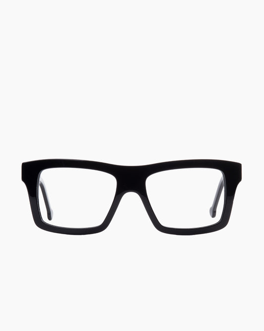 black plastic rectangle eyeglasses by Marie-Sophie Dion model HeraldSp, front view, lunettes de vue rectangle couleur Noir