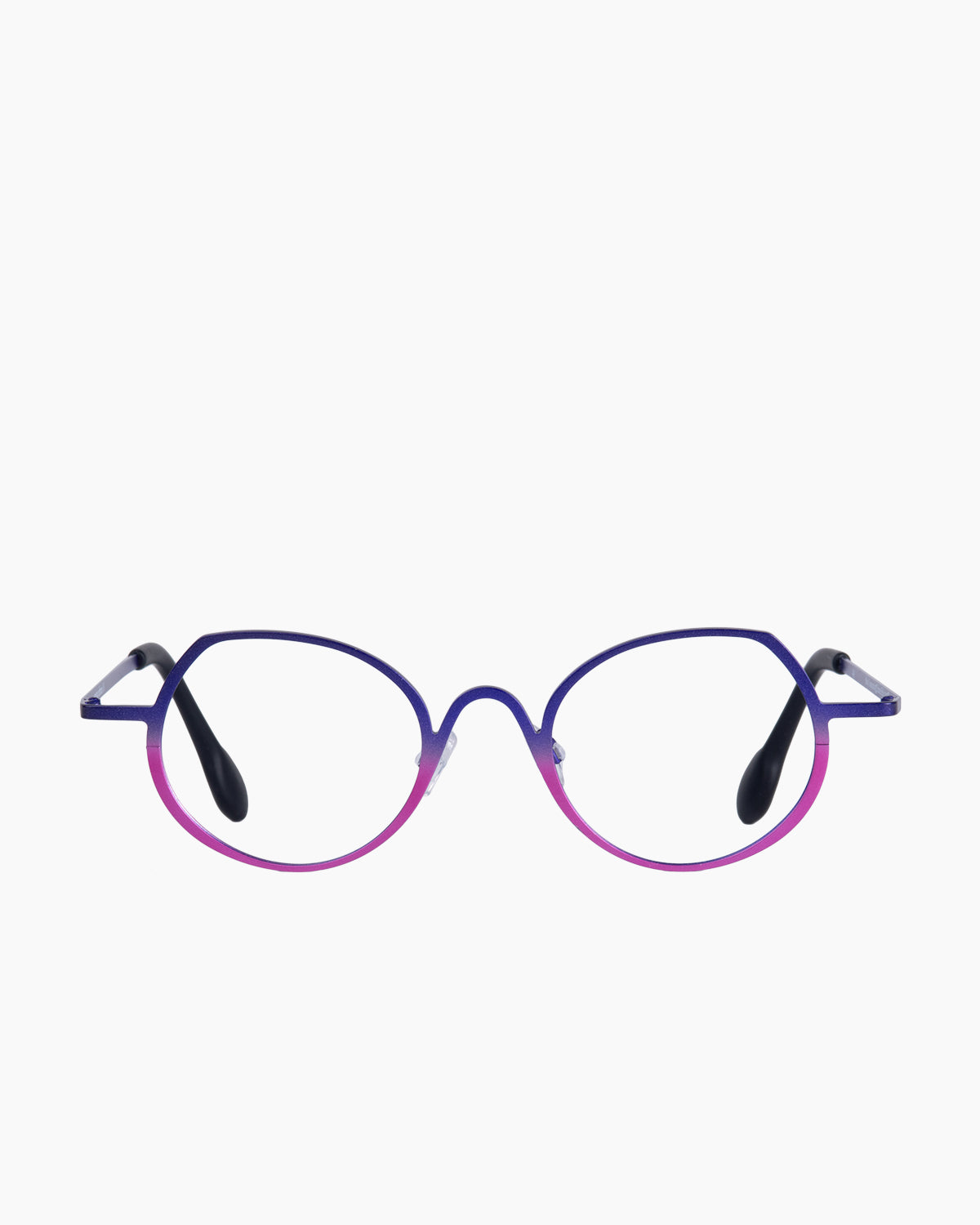 purple metal round eyeglasses by Theo model Constantia, front view, lunettes de vue rond couleur violet
