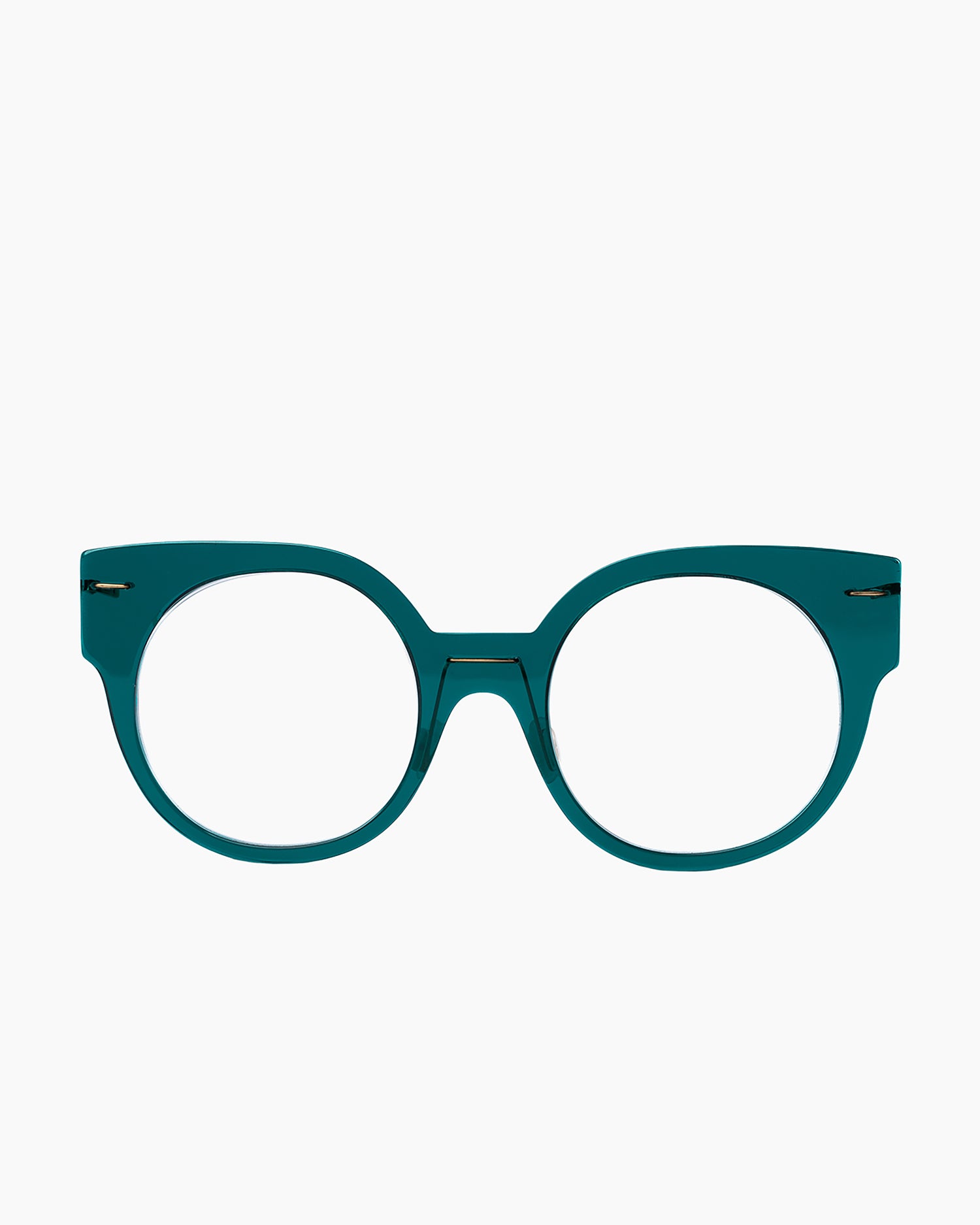 green plastic round eyeglasses by Monogram Marie-Sophie Dion model Brixi, front view, lunettes de vue rond couleur Vert